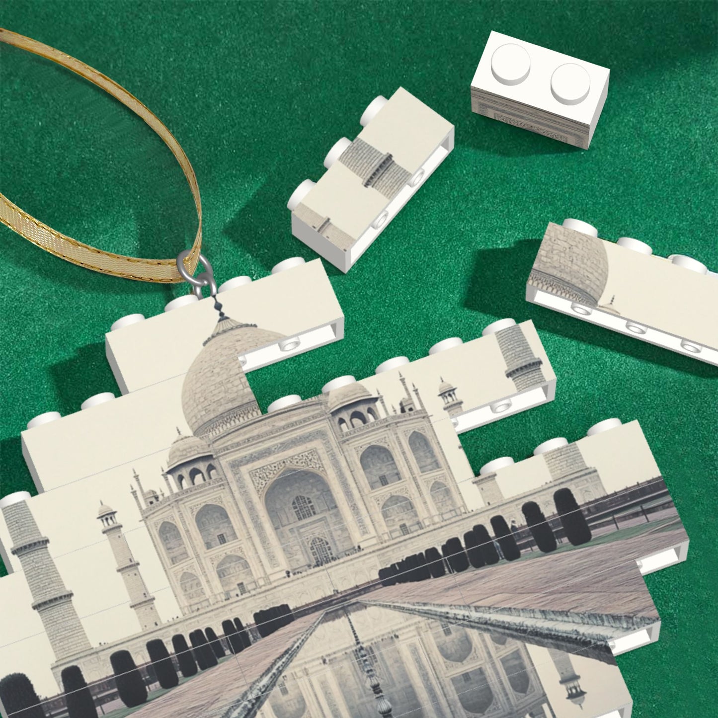 Taj Mahal Miniature Puzzle Pendant | 22 Plastic Blocks, Exquisite Travel Souvenir, Hanging Decoration