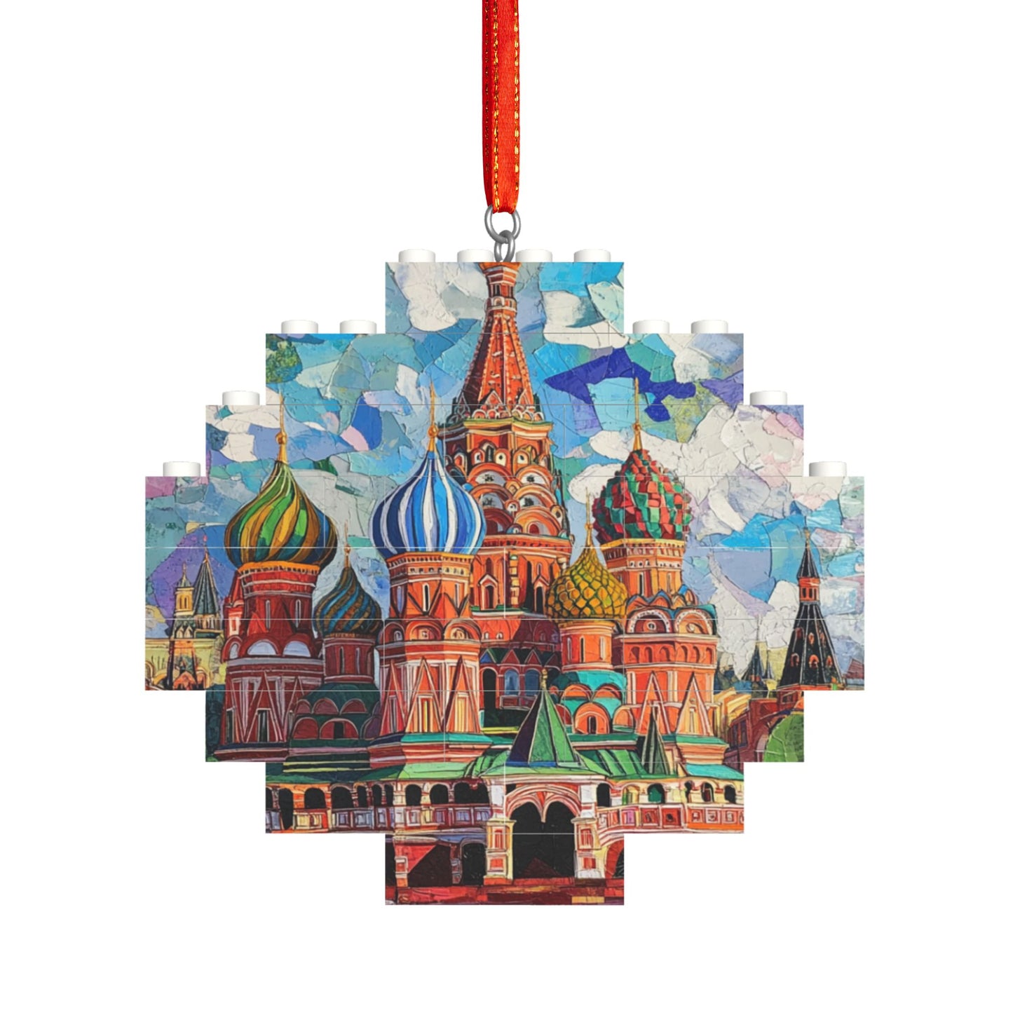 Saint Basil's Cathedral Miniature Puzzle Pendant | 22 Plastic Blocks, Russia Souvenir, Artistic Hanging Decoration