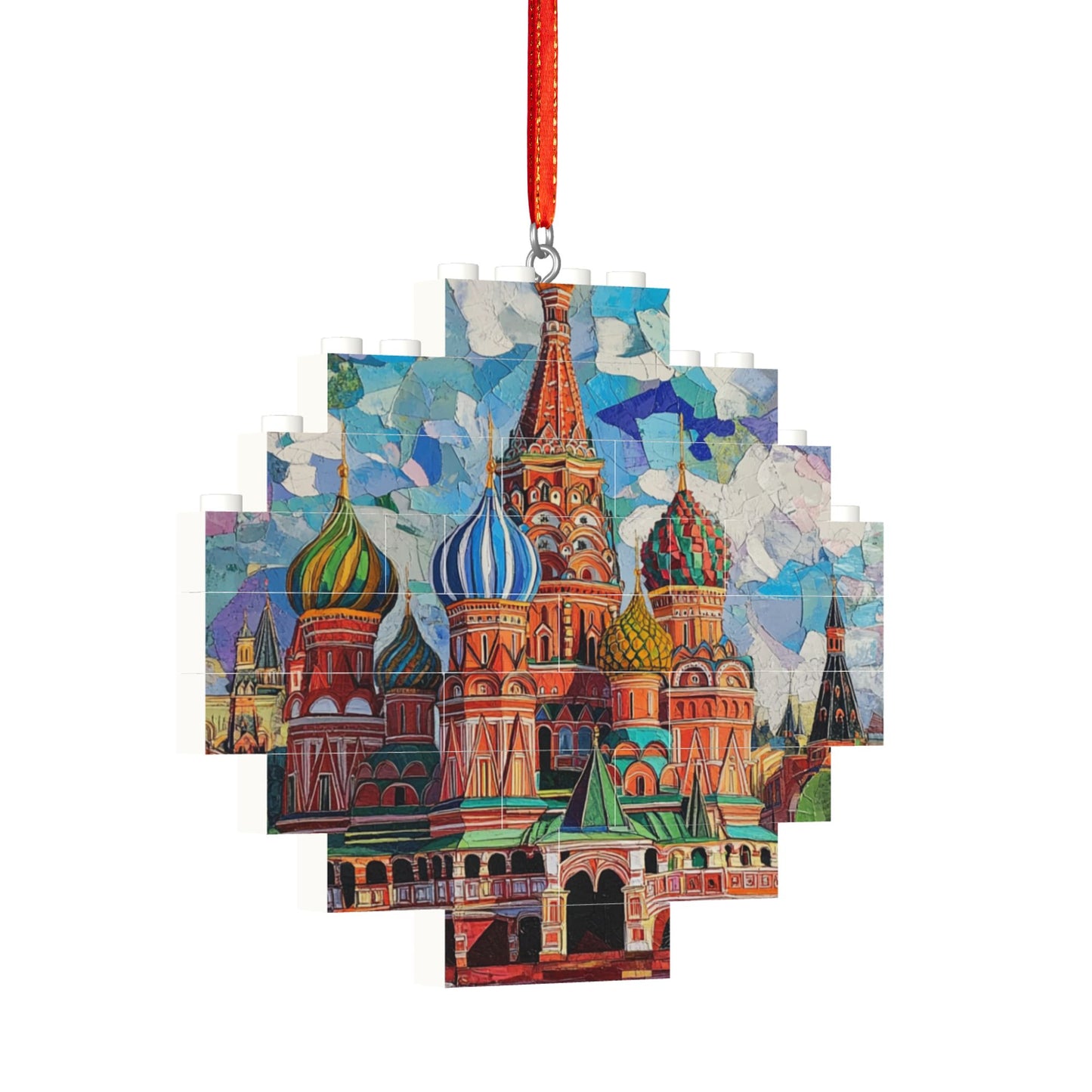 Saint Basil's Cathedral Miniature Puzzle Pendant | 22 Plastic Blocks, Russia Souvenir, Artistic Hanging Decoration