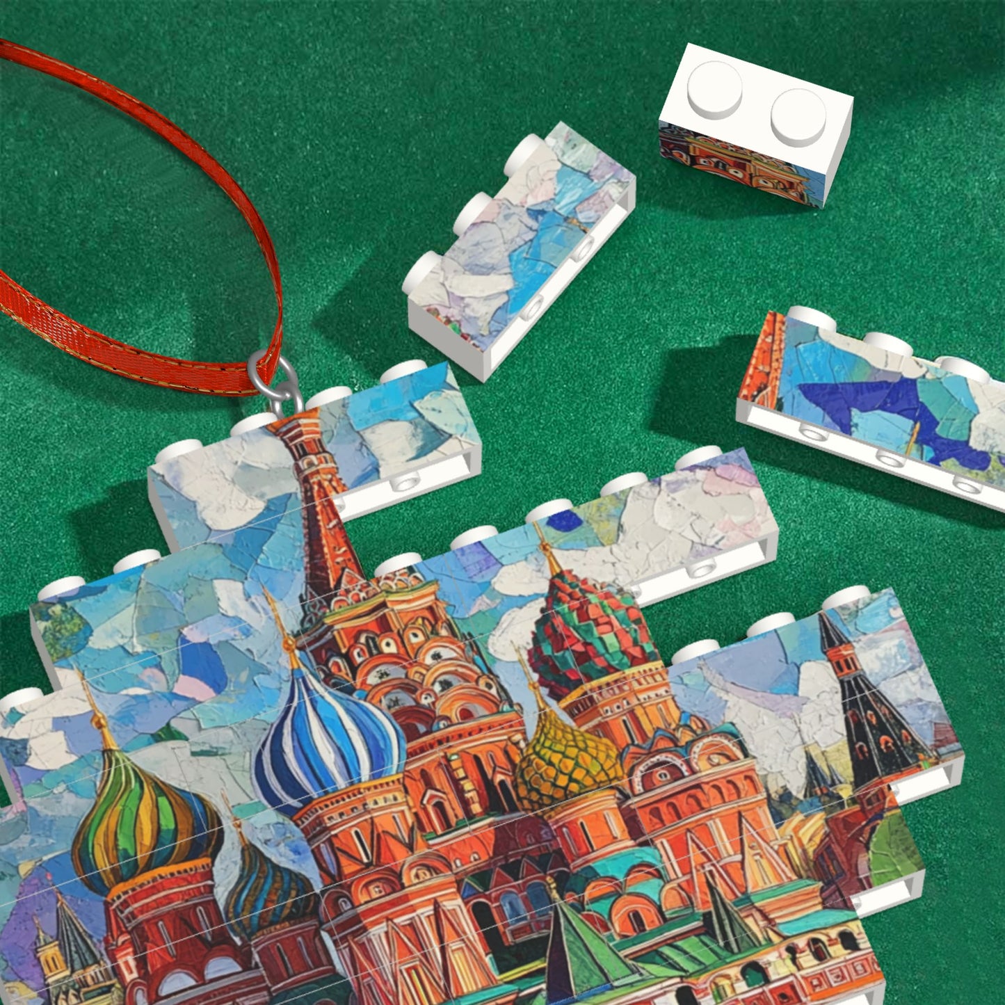 Saint Basil's Cathedral Miniature Puzzle Pendant | 22 Plastic Blocks, Russia Souvenir, Artistic Hanging Decoration