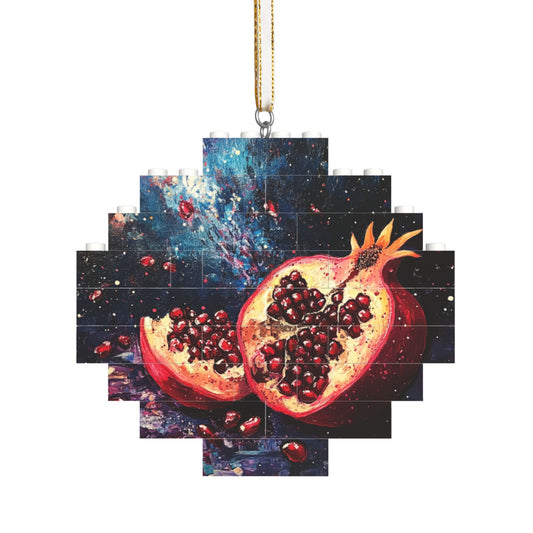 Pomegranate Miniature Puzzle Pendant | Fruit Art Decoration, Russia Souvenir, 22 Blocks