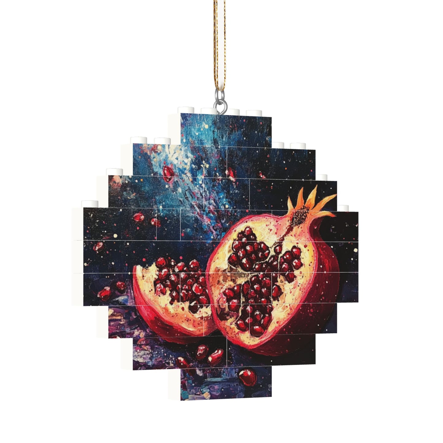 Pomegranate Miniature Puzzle Pendant | Fruit Art Decoration, Russia Souvenir, 22 Blocks