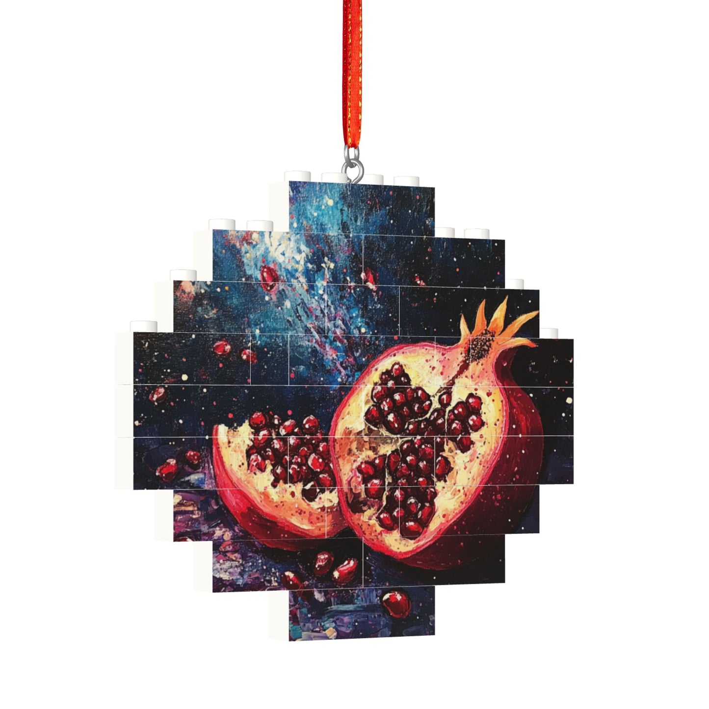 Pomegranate Miniature Puzzle Pendant | Modern Art Fruit Decoration, Russian Souvenir, 22 Blocks