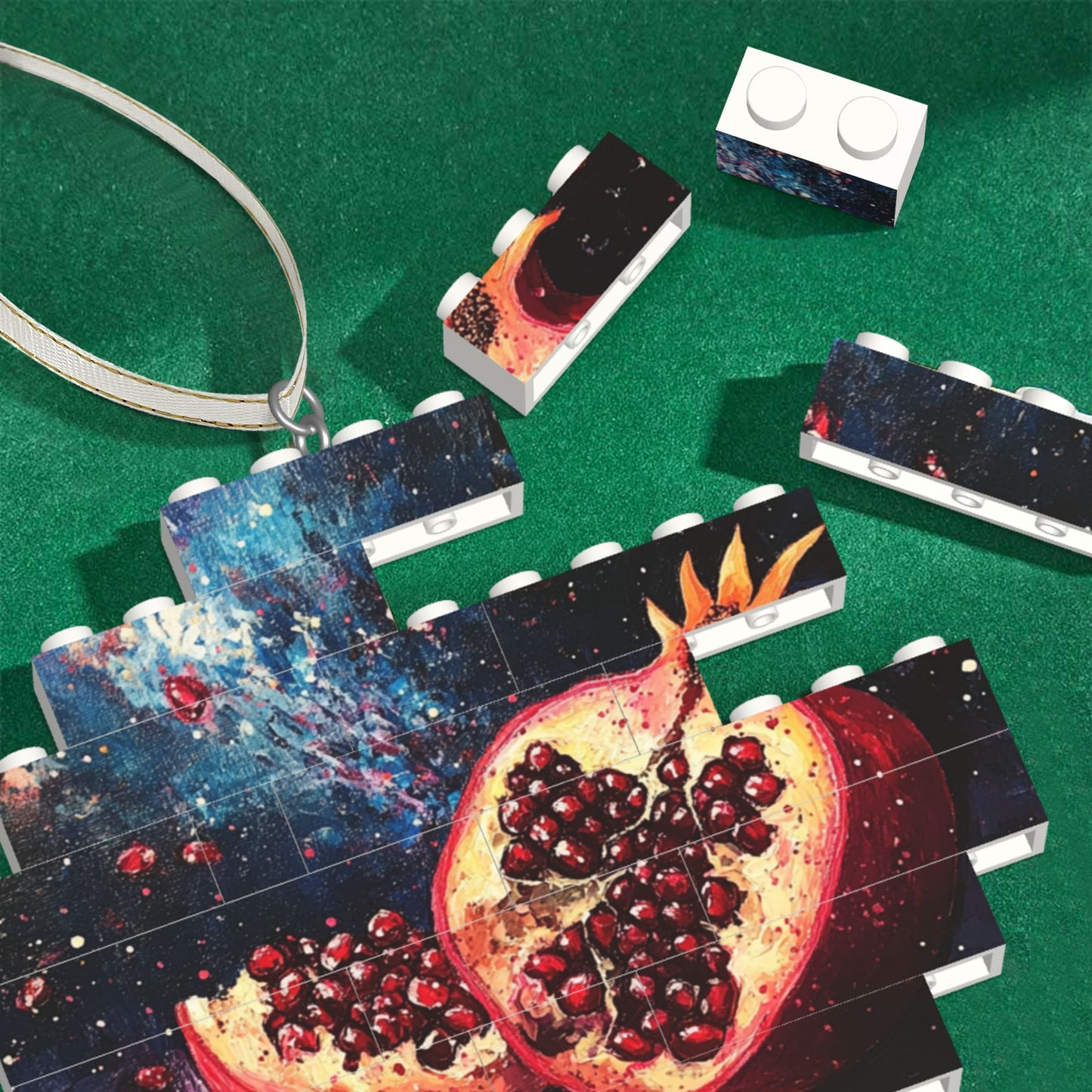 Pomegranate Miniature Puzzle Pendant | Fruit Art Decoration, Russia Souvenir, 22 Blocks