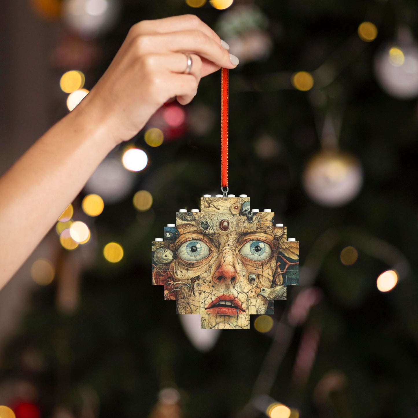 Modern Art Face Puzzle Pendant | 22 Plastic Blocks, Intricate Artistic Design, Unique Decoration