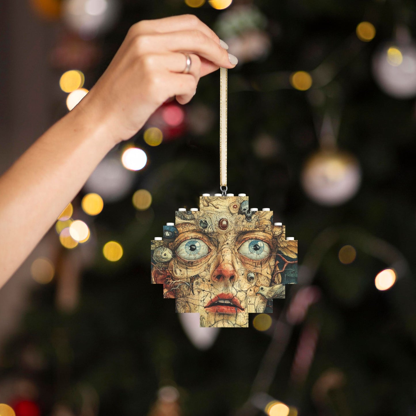 Modern Art Face Puzzle Pendant | 22 Plastic Blocks, Unique Face Design, Art Decor Piece