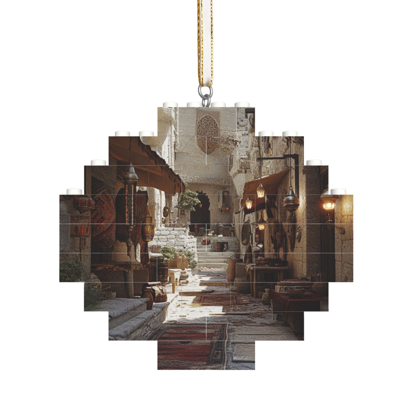 Middle Eastern Market Street Puzzle Pendant | 22 Plastic Blocks, Unique Street Scene Design, Home Art Decor