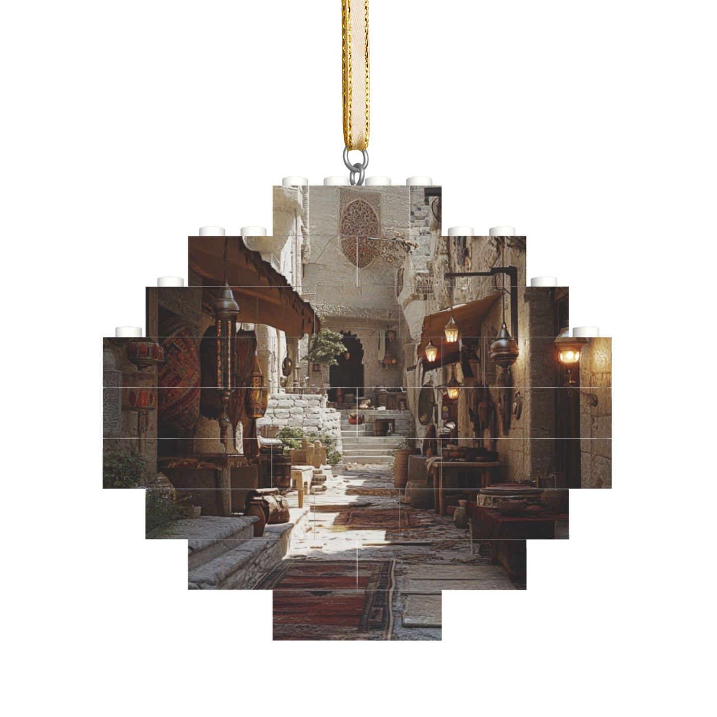 Middle Eastern Market Street Puzzle Pendant | 22 Plastic Blocks, Traditional Market Street Scene, Home Decor Piece