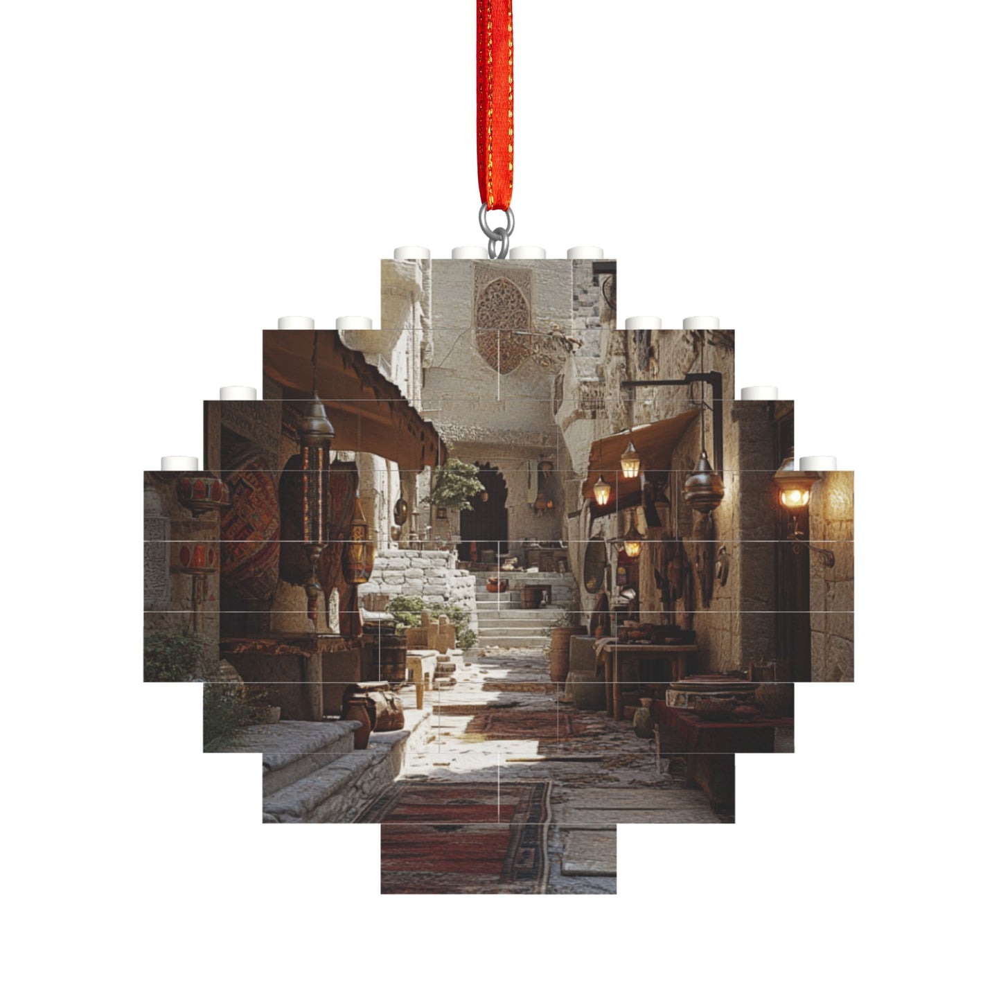 Middle Eastern Market Street Puzzle Pendant | 22 Plastic Blocks, Unique Market Street Scene, Home Decor Piece