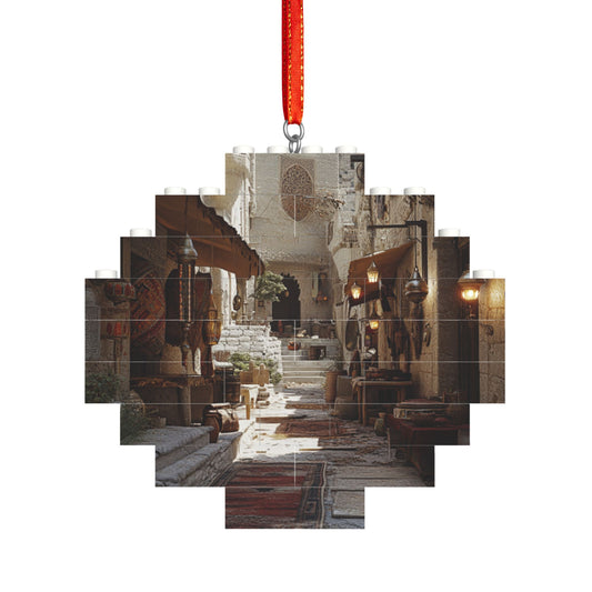 Middle Eastern Market Street Puzzle Pendant | 22 Plastic Blocks, Unique Market Street Scene, Home Decor Piece