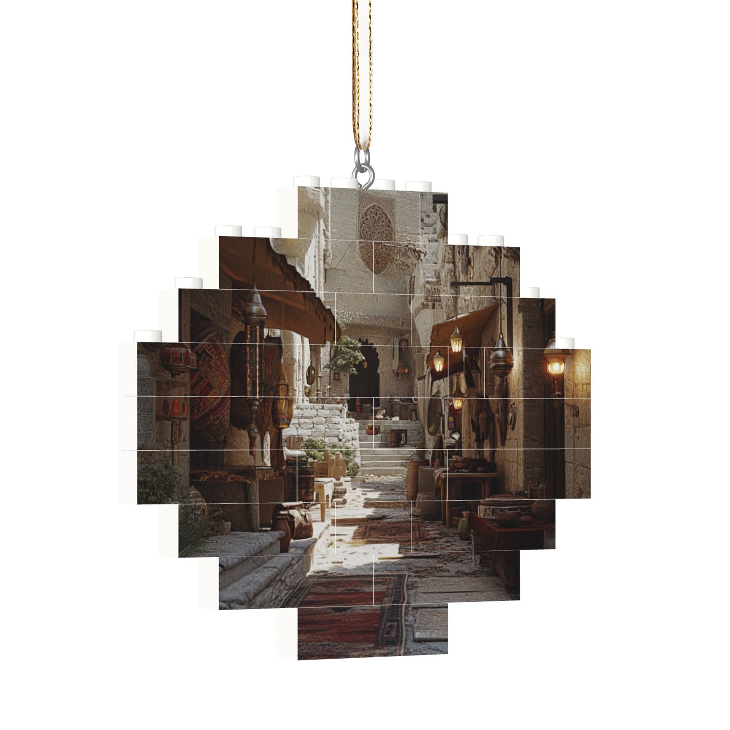 Middle Eastern Market Street Puzzle Pendant | 22 Plastic Blocks, Unique Street Scene Design, Home Art Decor