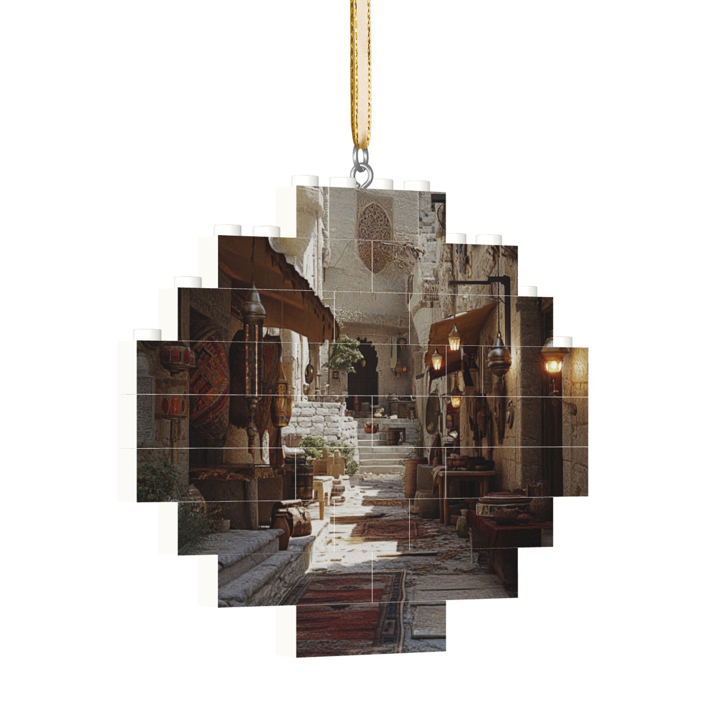 Middle Eastern Market Street Puzzle Pendant | 22 Plastic Blocks, Traditional Market Street Scene, Home Decor Piece