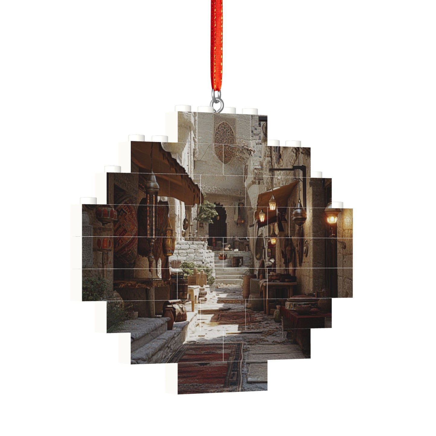 Middle Eastern Market Street Puzzle Pendant | 22 Plastic Blocks, Unique Market Street Scene, Home Decor Piece