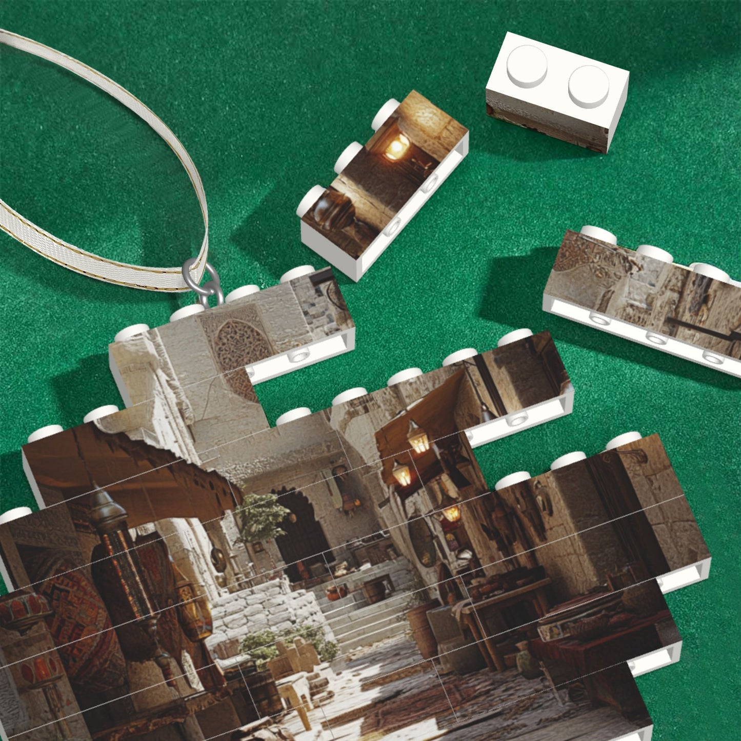 Middle Eastern Market Street Puzzle Pendant | 22 Plastic Blocks, Unique Street Scene Design, Home Art Decor