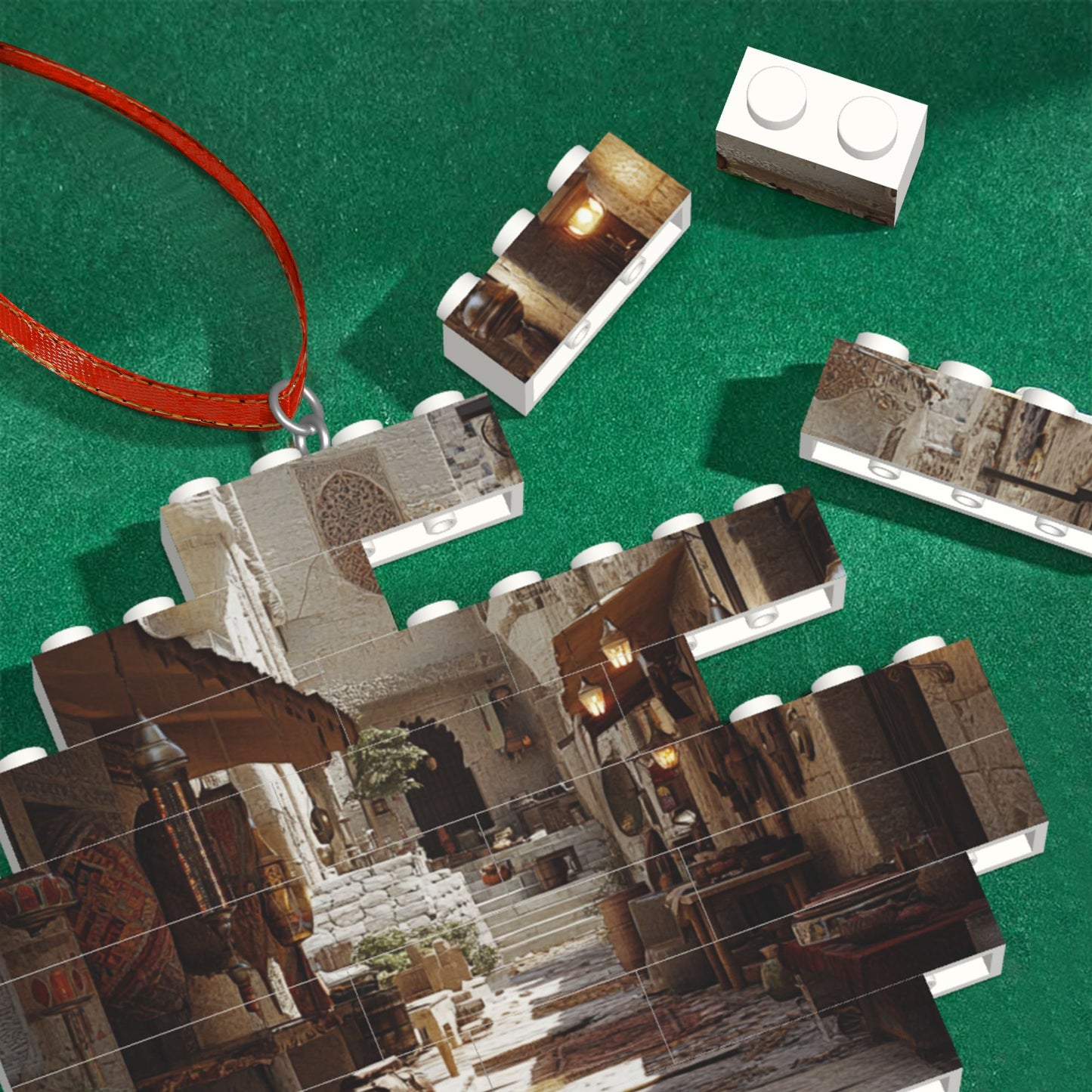 Middle Eastern Market Street Puzzle Pendant | 22 Plastic Blocks, Unique Market Street Scene, Home Decor Piece