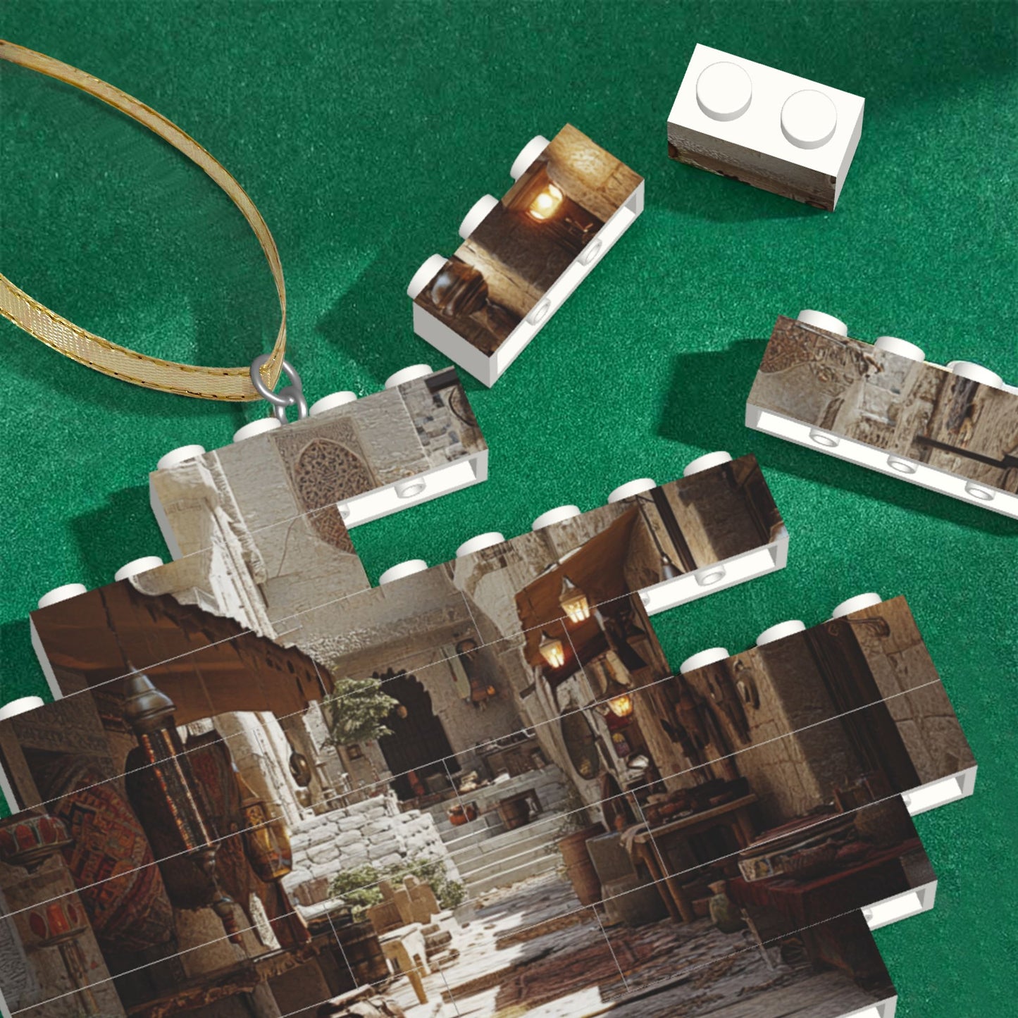 Middle Eastern Market Street Puzzle Pendant | 22 Plastic Blocks, Traditional Market Street Scene, Home Decor Piece